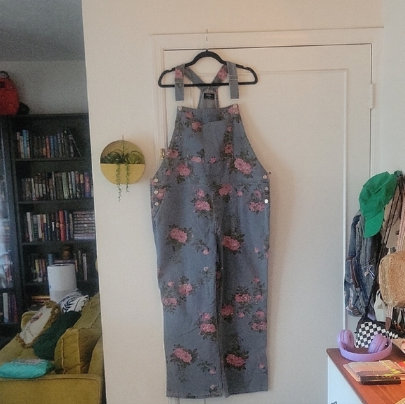 Dressed In Lala Pink Floral Blue Jean Overalls - Picture 2 of 7